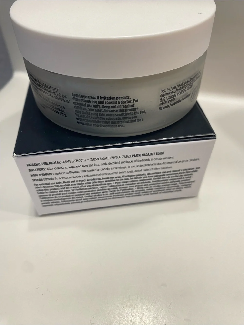 Arbonne Radiance Peel Pads - White and Black Packaging